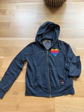 Aviator Nation Navy Zip-Up Hoodie with Rainbow Heart